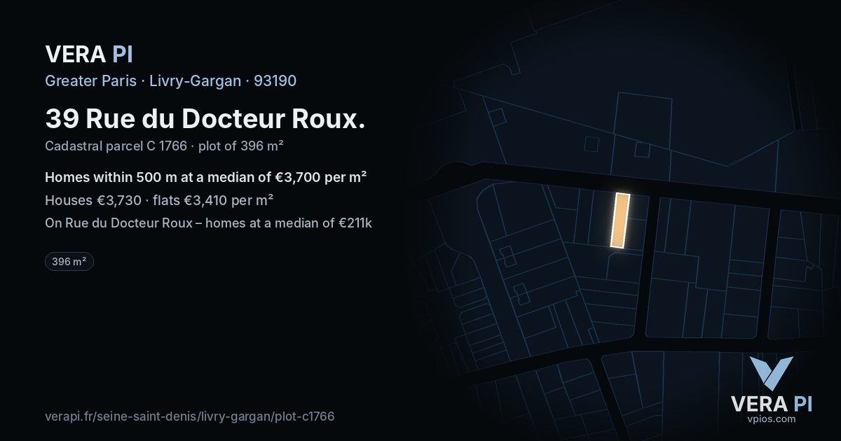 39 Rue du Docteur Roux, Livry-Gargan at night – the plot lit, the parcels around coloured by the prices near them