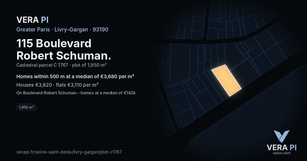 115 Boulevard Robert Schuman, Livry-Gargan at night – the plot lit, the parcels around coloured by the prices near them