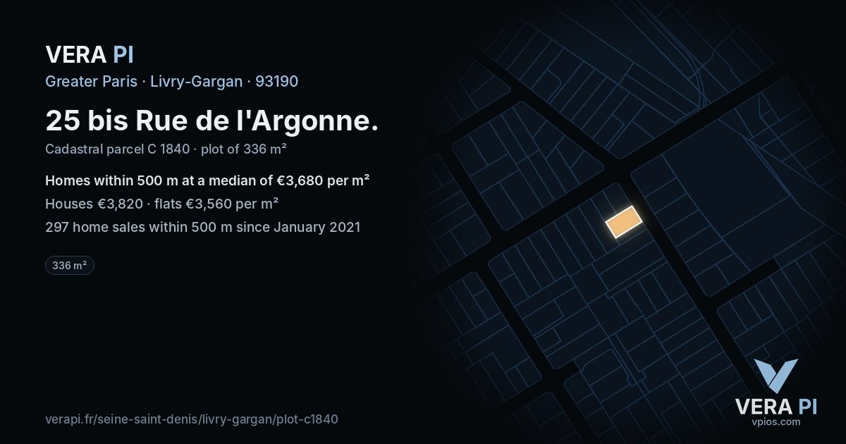 25 bis Rue de l'Argonne, Livry-Gargan at night – the plot lit, the parcels around coloured by the prices near them