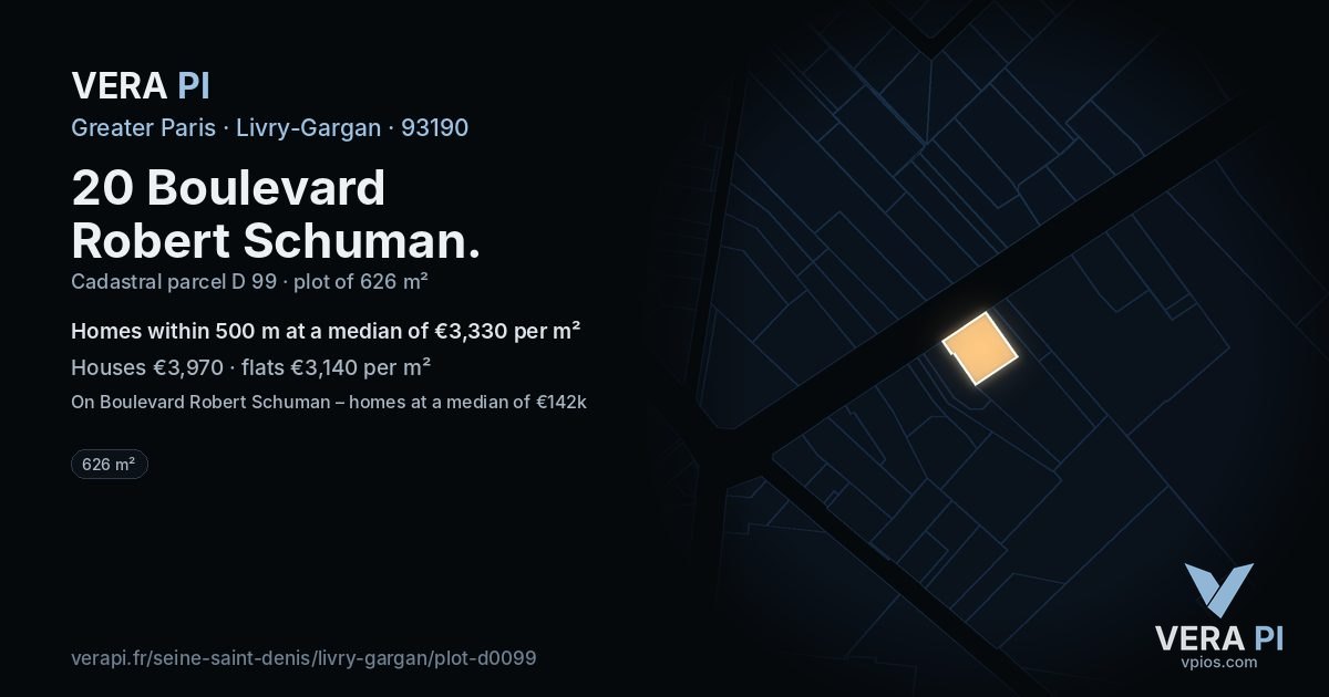 20 Boulevard Robert Schuman, Livry-Gargan at night – the plot lit, the parcels around coloured by the prices near them