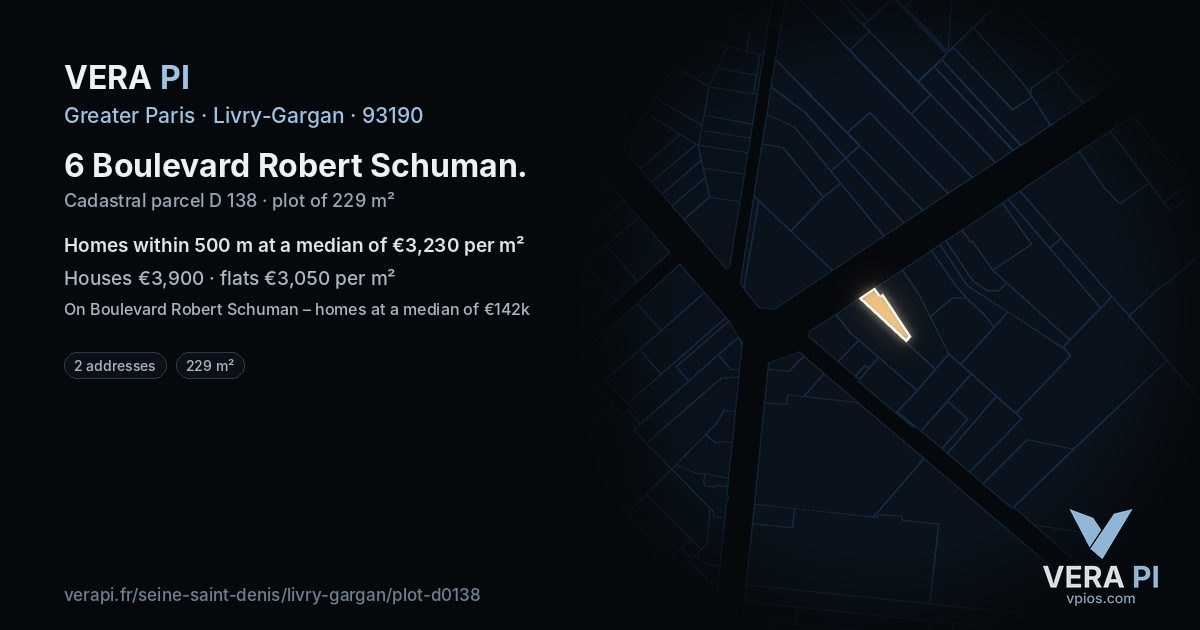 6 Boulevard Robert Schuman, Livry-Gargan at night – the plot lit, the parcels around coloured by the prices near them