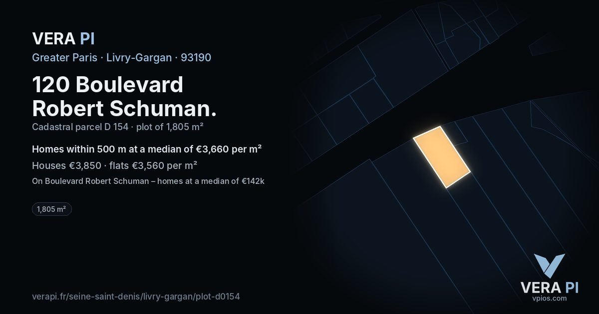 120 Boulevard Robert Schuman, Livry-Gargan at night – the plot lit, the parcels around coloured by the prices near them