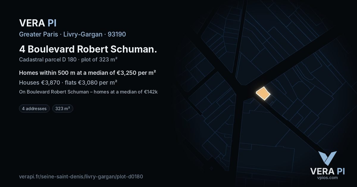4 Boulevard Robert Schuman, Livry-Gargan at night – the plot lit, the parcels around coloured by the prices near them