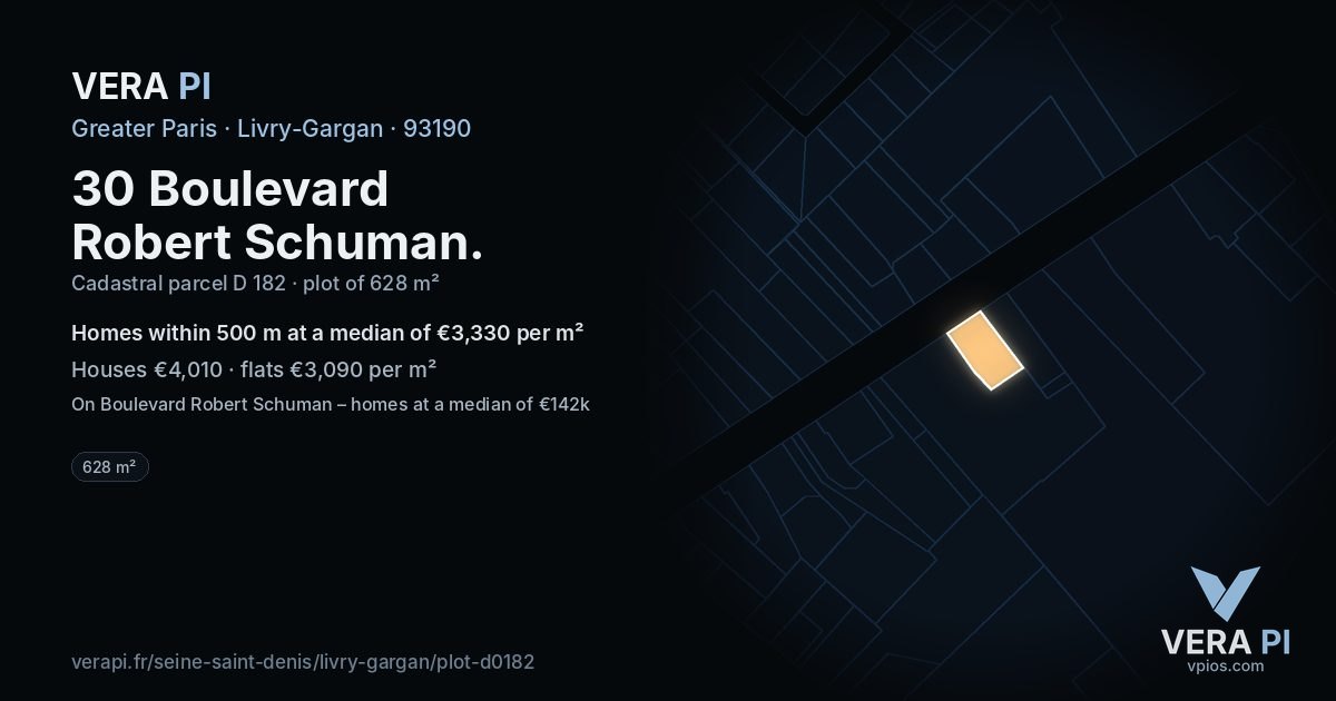 30 Boulevard Robert Schuman, Livry-Gargan at night – the plot lit, the parcels around coloured by the prices near them