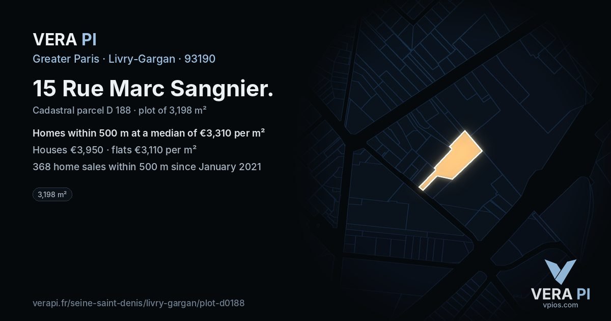15 Rue Marc Sangnier, Livry-Gargan at night – the plot lit, the parcels around coloured by the prices near them