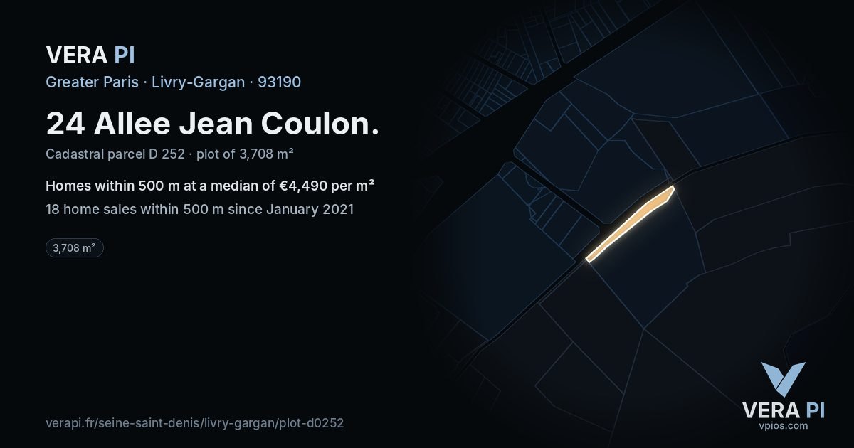 24 Allee Jean Coulon, Livry-Gargan at night – the plot lit, the parcels around coloured by the prices near them