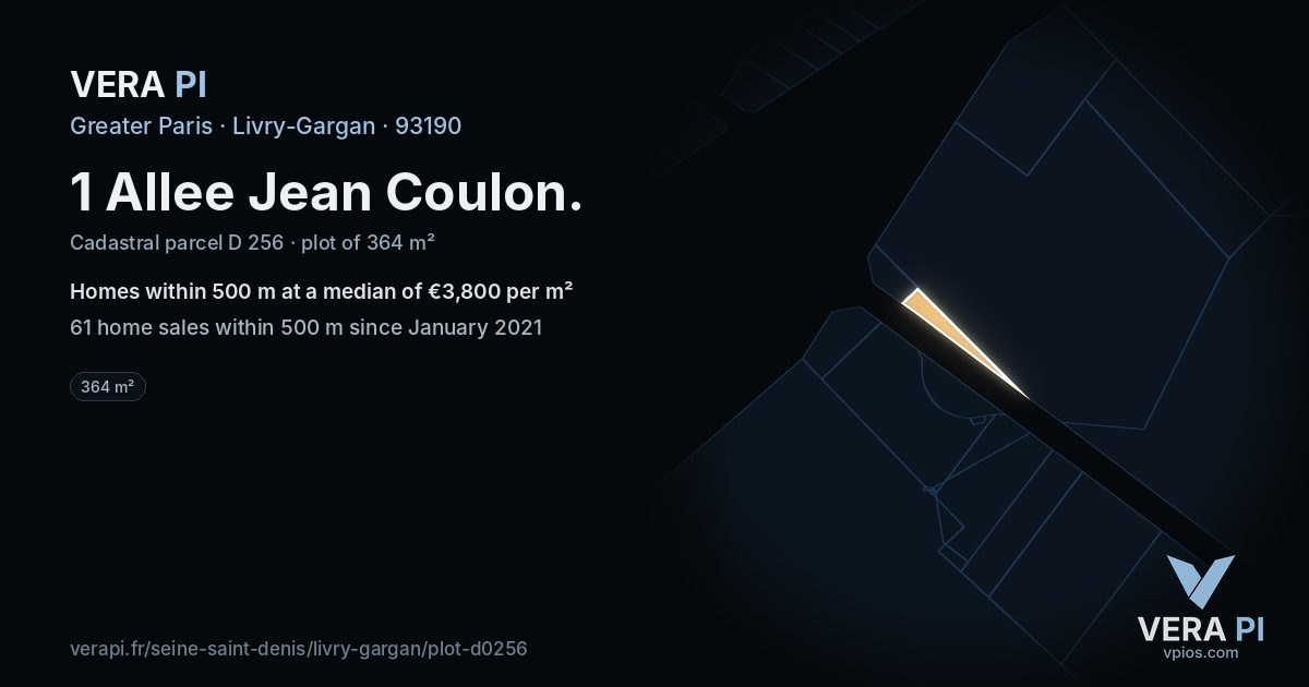 1 Allee Jean Coulon, Livry-Gargan at night – the plot lit, the parcels around coloured by the prices near them
