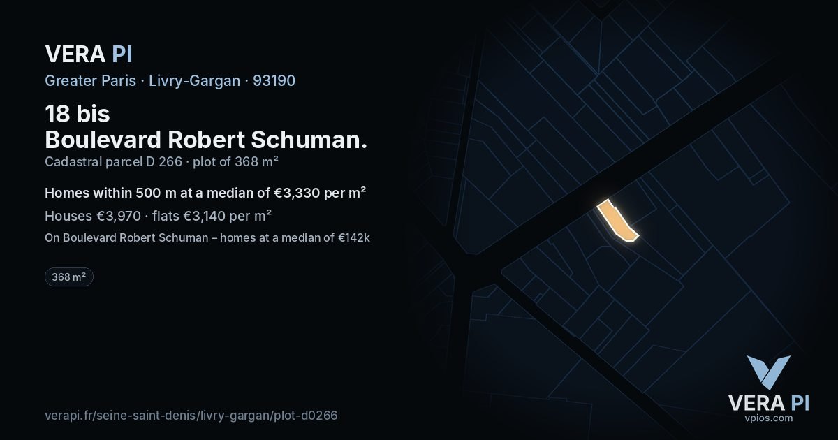 18 bis Boulevard Robert Schuman, Livry-Gargan at night – the plot lit, the parcels around coloured by the prices near them