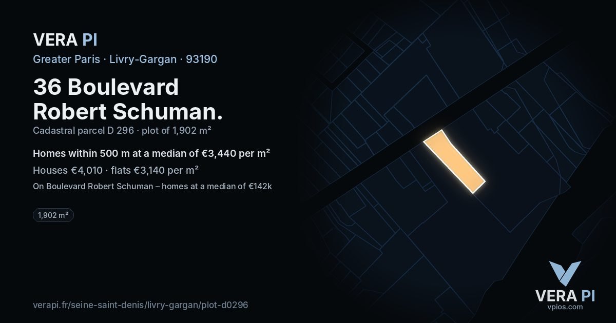36 Boulevard Robert Schuman, Livry-Gargan at night – the plot lit, the parcels around coloured by the prices near them