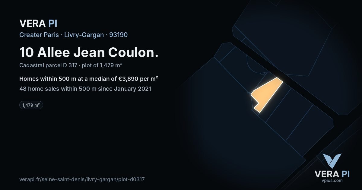 10 Allee Jean Coulon, Livry-Gargan at night – the plot lit, the parcels around coloured by the prices near them