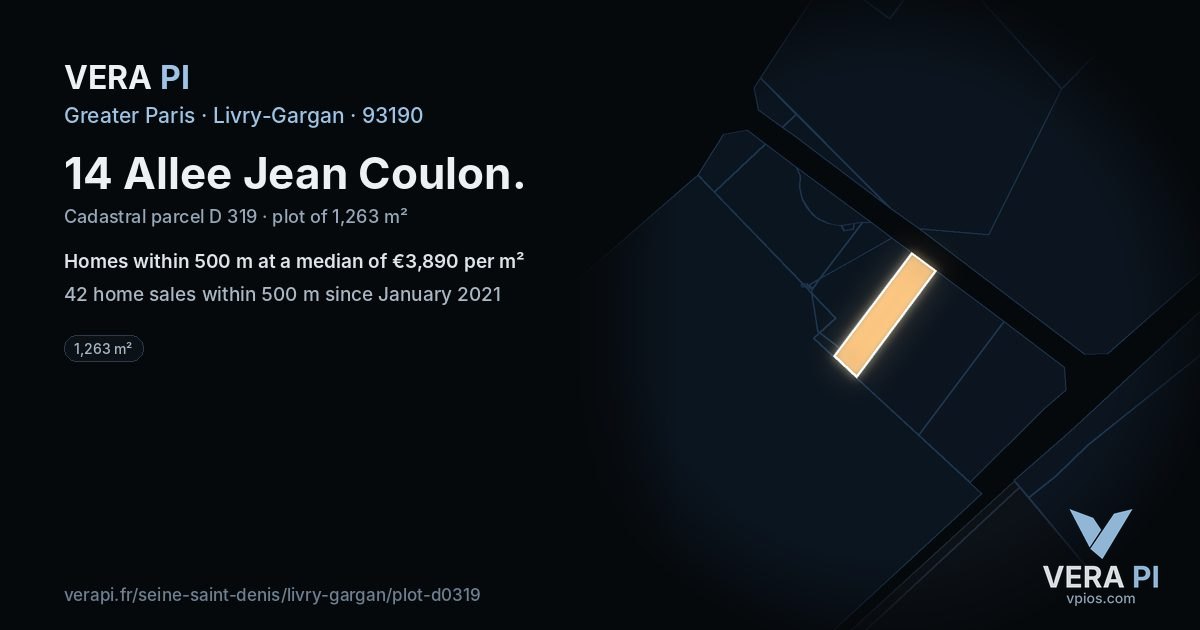 14 Allee Jean Coulon, Livry-Gargan at night – the plot lit, the parcels around coloured by the prices near them