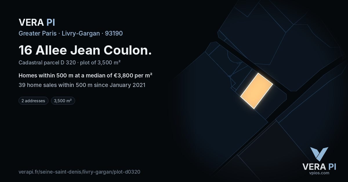 16 Allee Jean Coulon, Livry-Gargan at night – the plot lit, the parcels around coloured by the prices near them