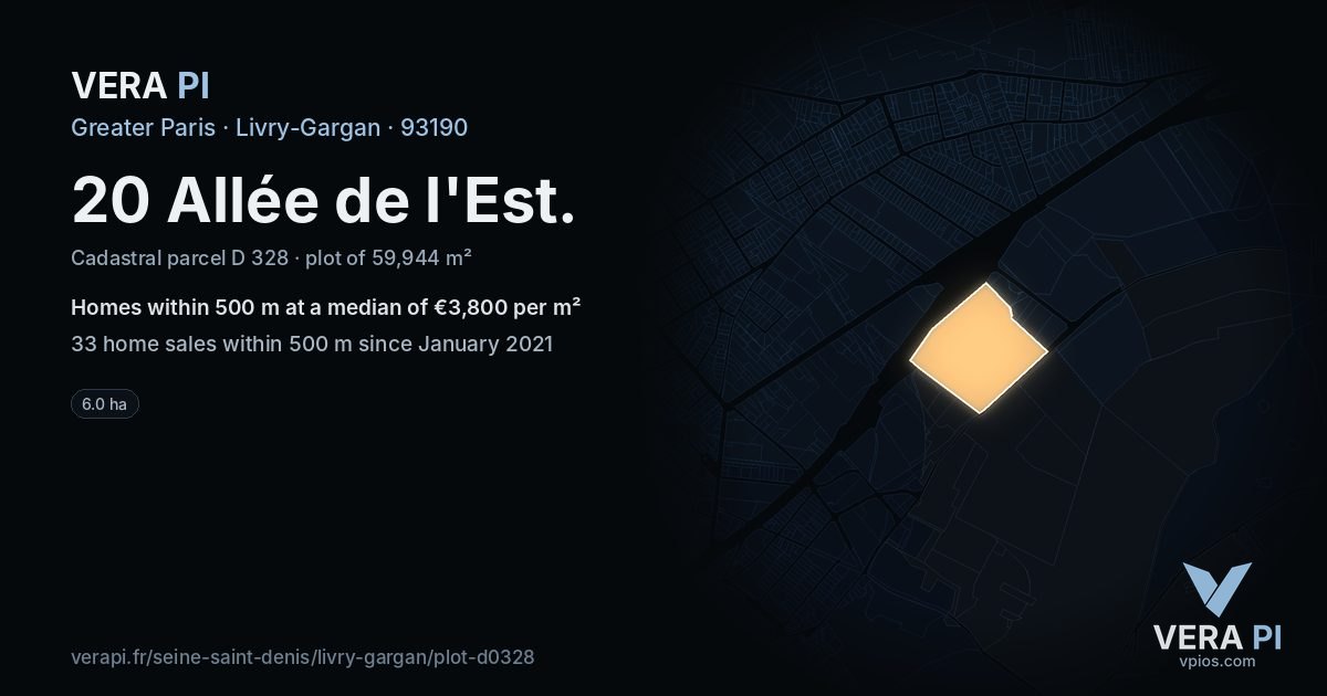 20 Allée de l'Est, Livry-Gargan at night – the plot lit, the parcels around coloured by the prices near them