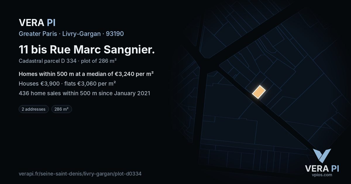 11 bis Rue Marc Sangnier, Livry-Gargan at night – the plot lit, the parcels around coloured by the prices near them