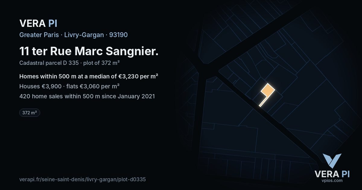 11 ter Rue Marc Sangnier, Livry-Gargan at night – the plot lit, the parcels around coloured by the prices near them