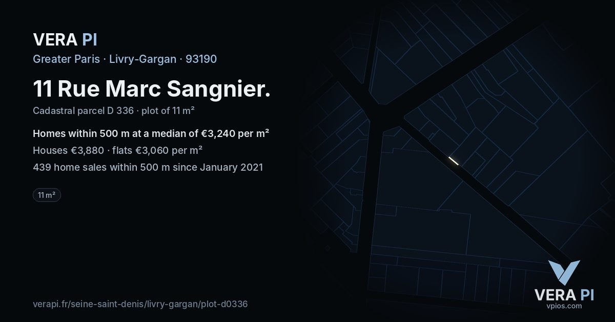 11 Rue Marc Sangnier, Livry-Gargan at night – the plot lit, the parcels around coloured by the prices near them