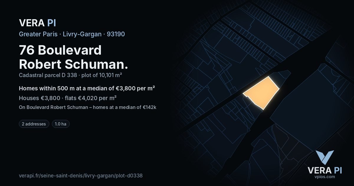 76 Boulevard Robert Schuman, Livry-Gargan at night – the plot lit, the parcels around coloured by the prices near them