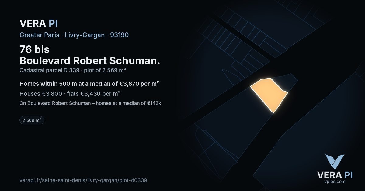 76 bis Boulevard Robert Schuman, Livry-Gargan at night – the plot lit, the parcels around coloured by the prices near them