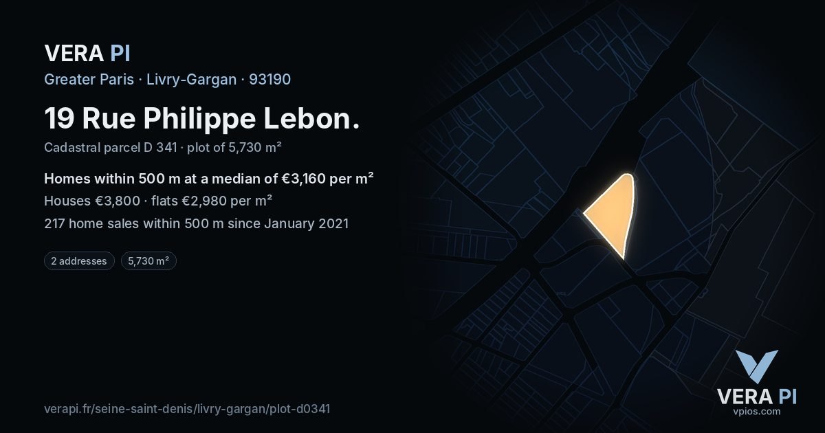 19 Rue Philippe Lebon, Livry-Gargan at night – the plot lit, the parcels around coloured by the prices near them