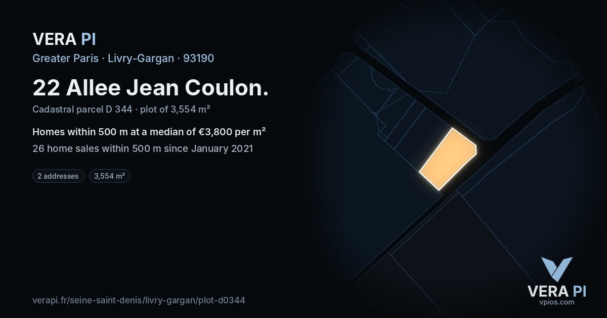 22 Allee Jean Coulon, Livry-Gargan at night – the plot lit, the parcels around coloured by the prices near them