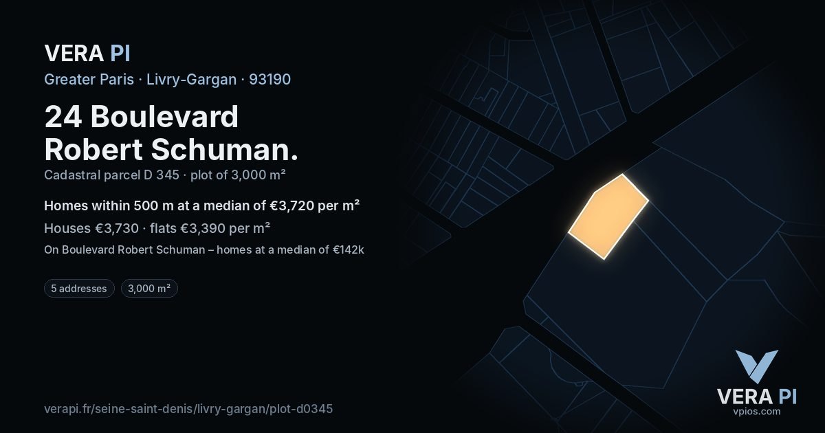 24 Boulevard Robert Schuman, Livry-Gargan at night – the plot lit, the parcels around coloured by the prices near them