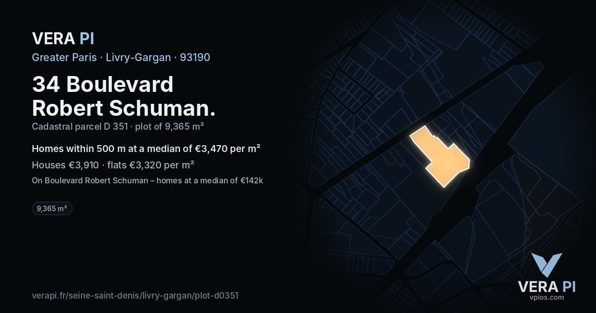 34 Boulevard Robert Schuman, Livry-Gargan at night – the plot lit, the parcels around coloured by the prices near them