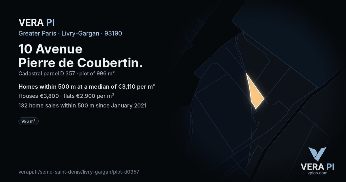 10 Avenue Pierre de Coubertin, Livry-Gargan at night – the plot lit, the parcels around coloured by the prices near them