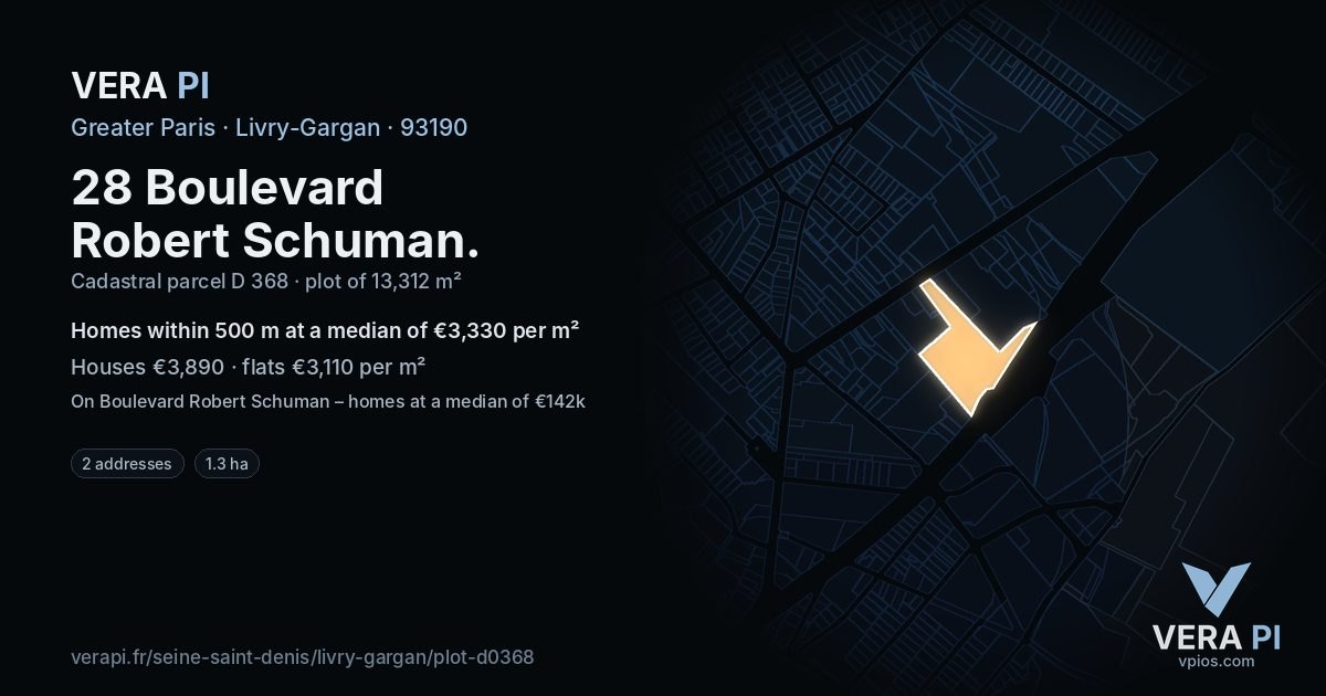 28 Boulevard Robert Schuman, Livry-Gargan at night – the plot lit, the parcels around coloured by the prices near them