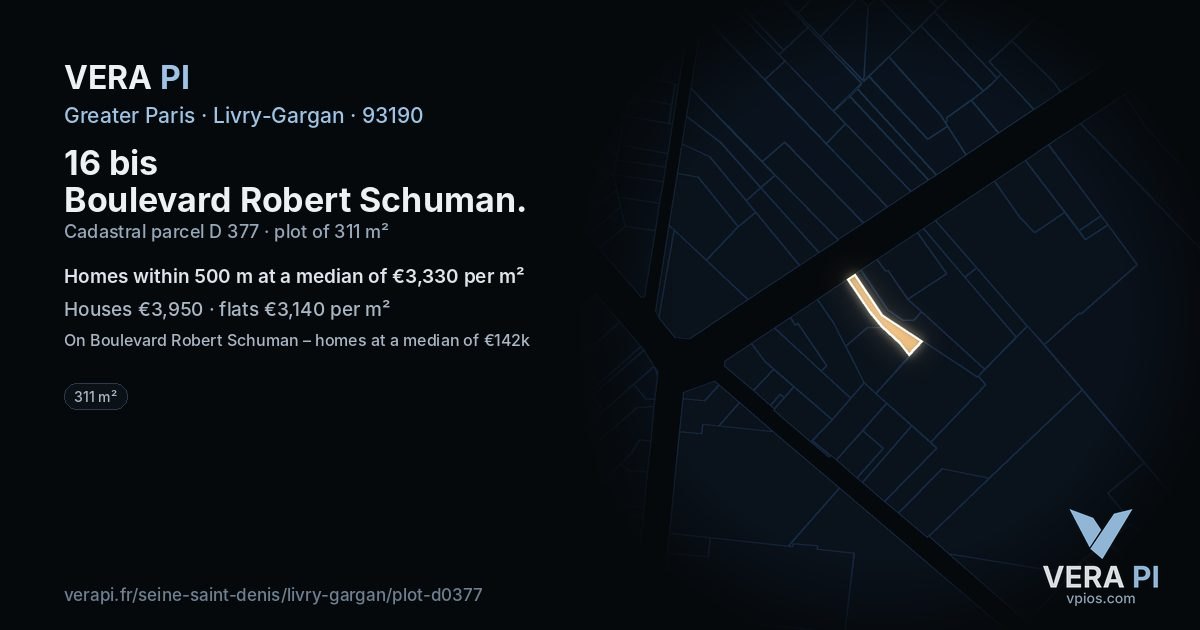 16 bis Boulevard Robert Schuman, Livry-Gargan at night – the plot lit, the parcels around coloured by the prices near them