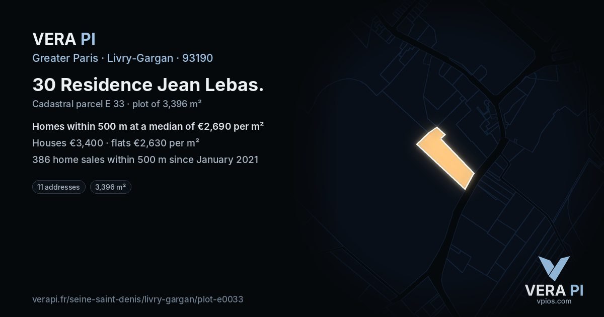 30 Residence Jean Lebas, Livry-Gargan at night – the plot lit, the parcels around coloured by the prices near them