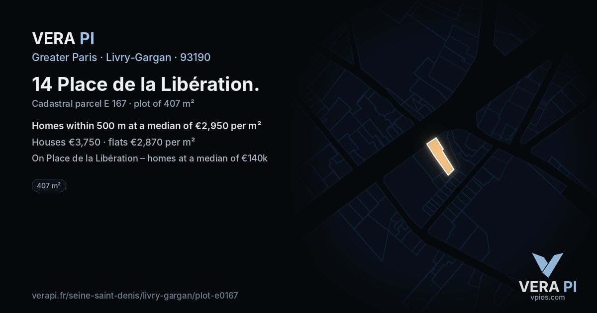 14 Place de la Libération, Livry-Gargan at night – the plot lit, the parcels around coloured by the prices near them