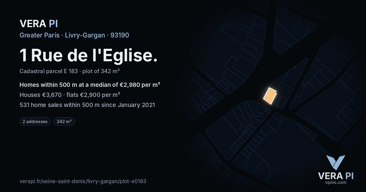 1 Rue de l'Eglise, Livry-Gargan at night – the plot lit, the parcels around coloured by the prices near them