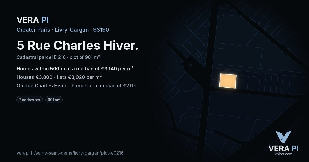 5 Rue Charles Hiver, Livry-Gargan at night – the plot lit, the parcels around coloured by the prices near them