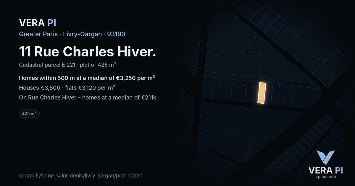 11 Rue Charles Hiver, Livry-Gargan at night – the plot lit, the parcels around coloured by the prices near them