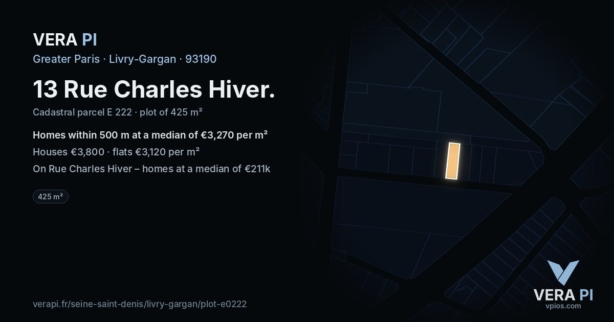 13 Rue Charles Hiver, Livry-Gargan at night – the plot lit, the parcels around coloured by the prices near them