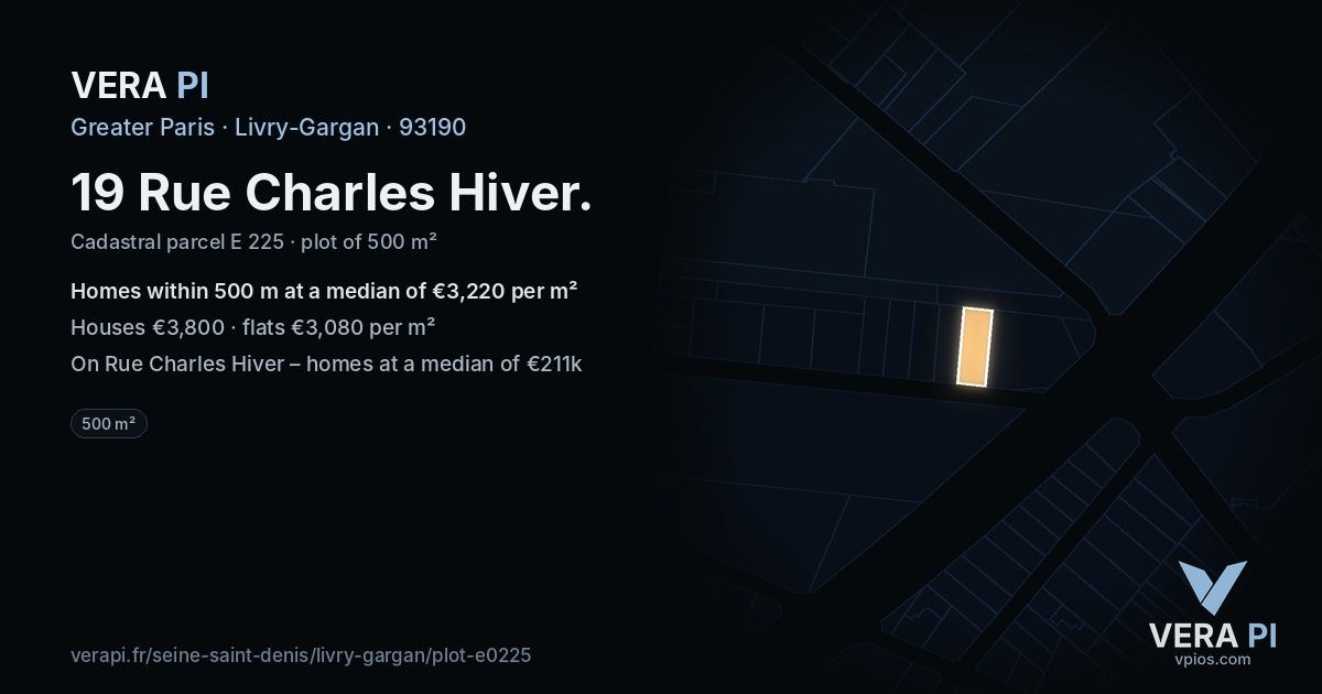 19 Rue Charles Hiver, Livry-Gargan at night – the plot lit, the parcels around coloured by the prices near them
