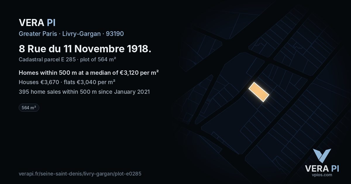 8 Rue du 11 Novembre 1918, Livry-Gargan at night – the plot lit, the parcels around coloured by the prices near them
