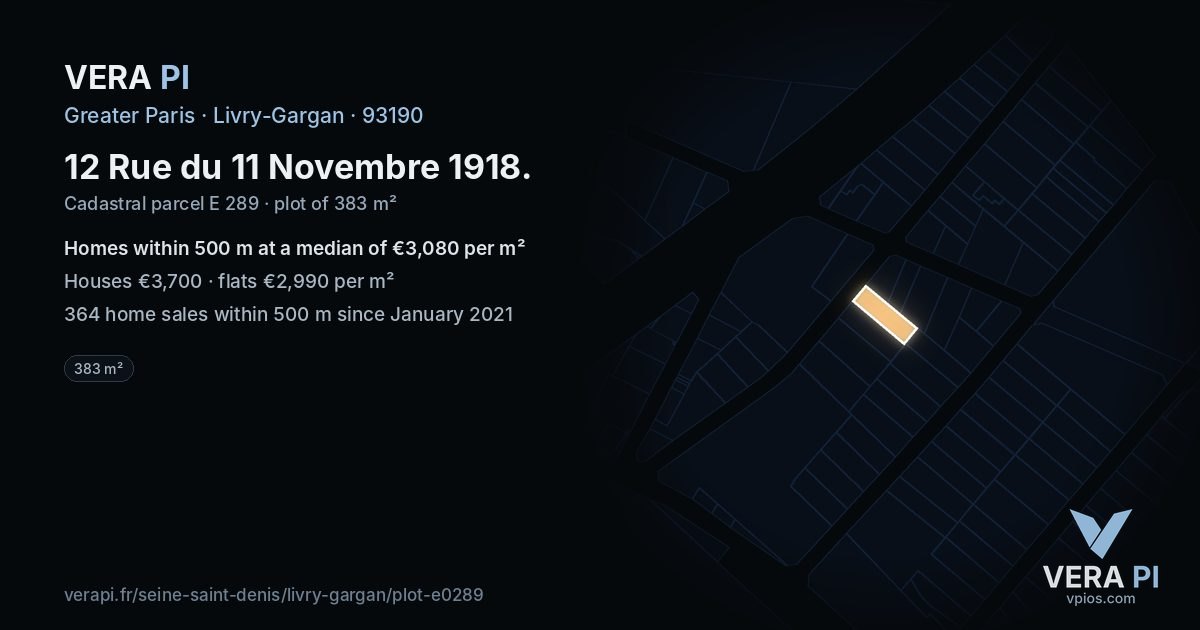 12 Rue du 11 Novembre 1918, Livry-Gargan at night – the plot lit, the parcels around coloured by the prices near them