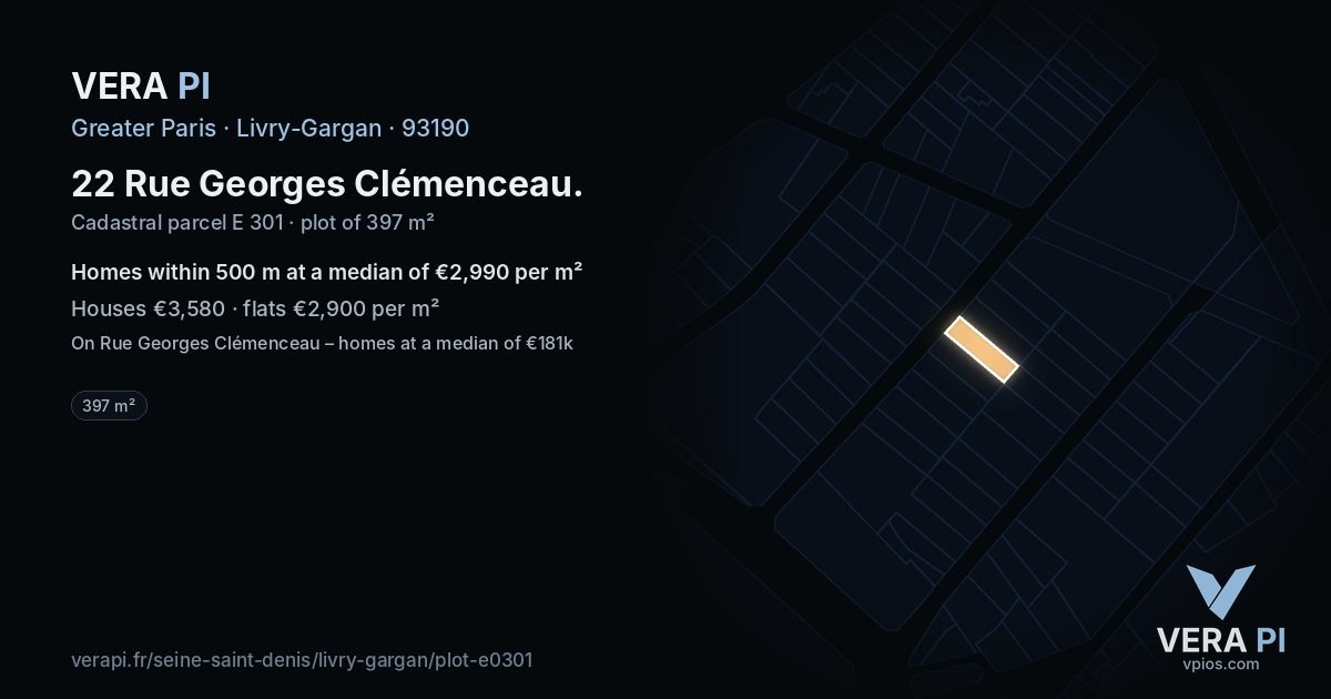 22 Rue Georges Clémenceau, Livry-Gargan at night – the plot lit, the parcels around coloured by the prices near them