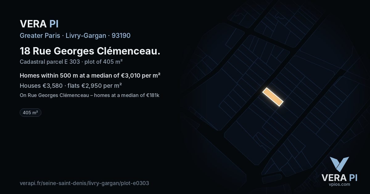 18 Rue Georges Clémenceau, Livry-Gargan at night – the plot lit, the parcels around coloured by the prices near them