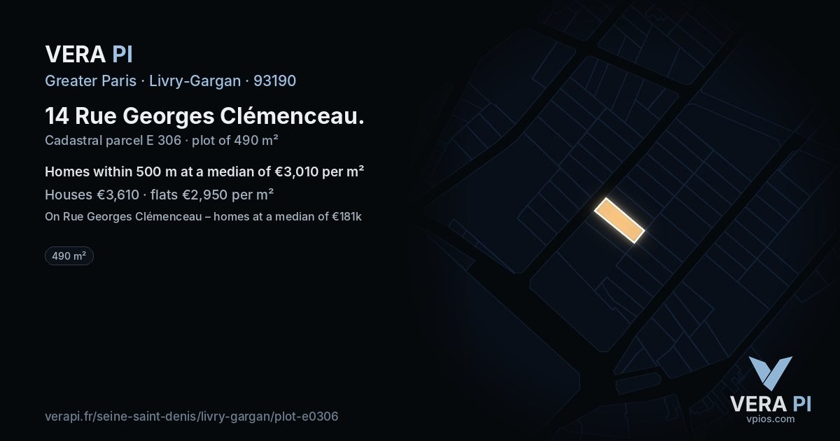 14 Rue Georges Clémenceau, Livry-Gargan at night – the plot lit, the parcels around coloured by the prices near them