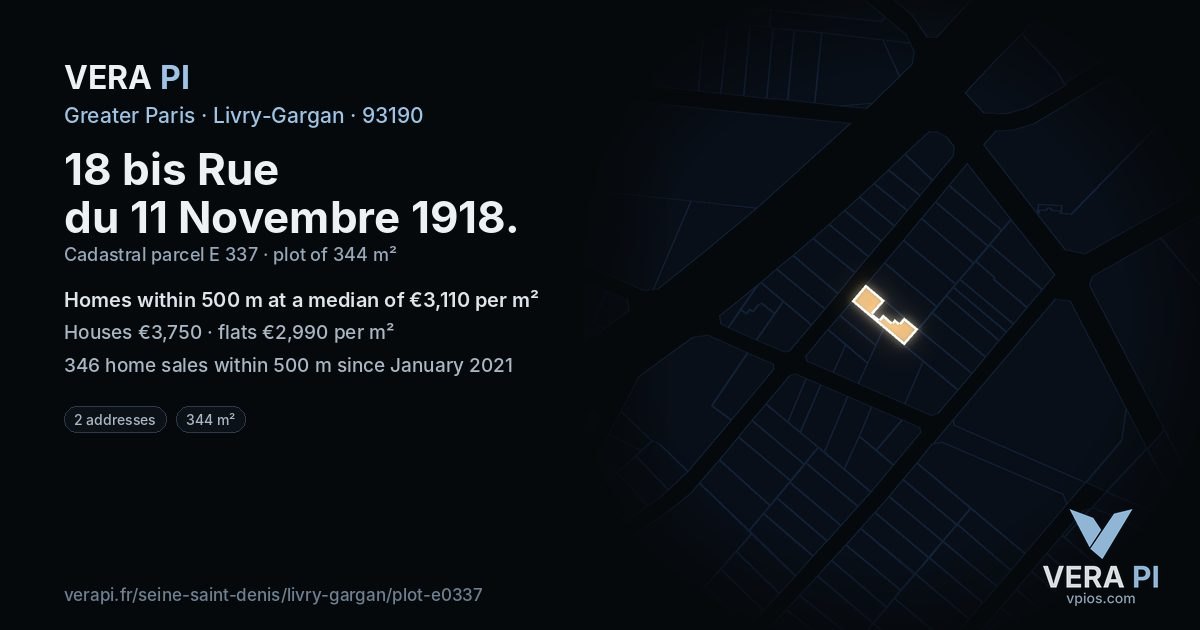 18 bis Rue du 11 Novembre 1918, Livry-Gargan at night – the plot lit, the parcels around coloured by the prices near them