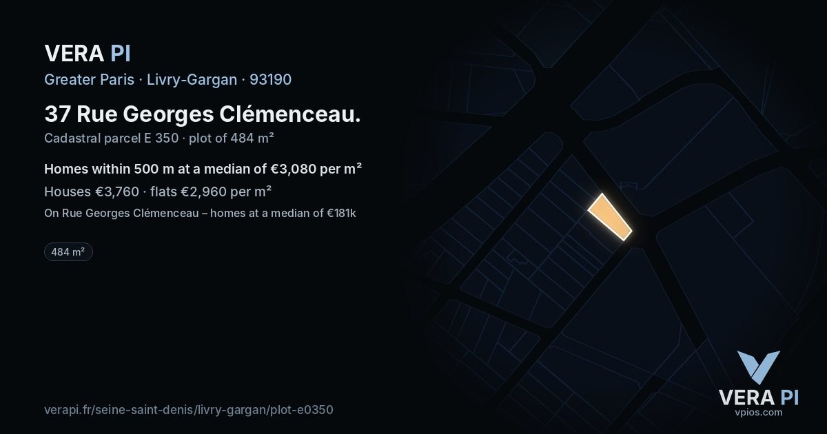 37 Rue Georges Clémenceau, Livry-Gargan at night – the plot lit, the parcels around coloured by the prices near them