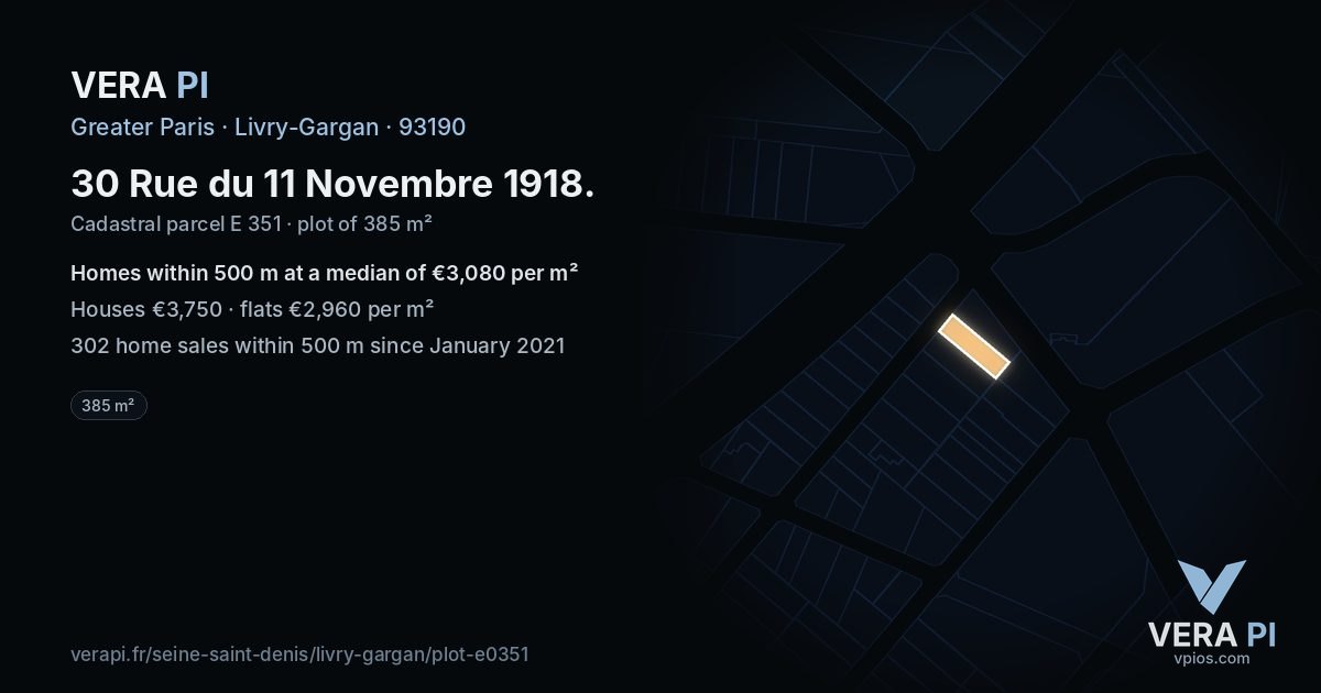 30 Rue du 11 Novembre 1918, Livry-Gargan at night – the plot lit, the parcels around coloured by the prices near them