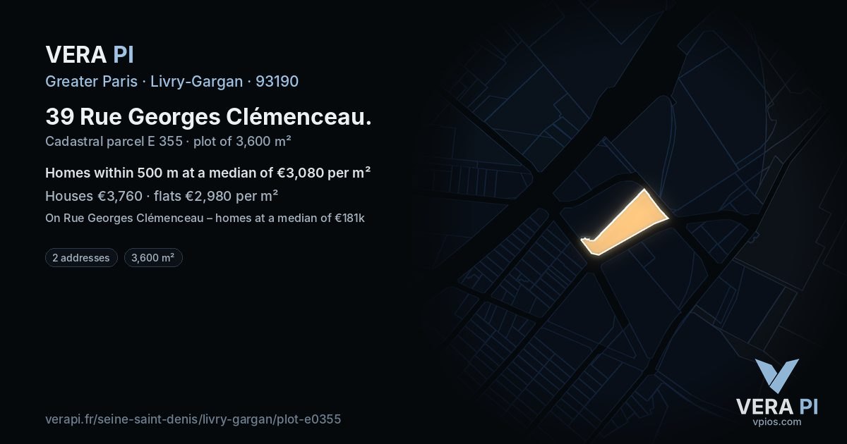 39 Rue Georges Clémenceau, Livry-Gargan at night – the plot lit, the parcels around coloured by the prices near them