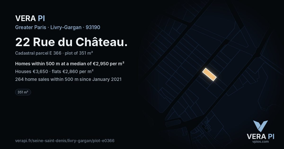 22 Rue du Château, Livry-Gargan at night – the plot lit, the parcels around coloured by the prices near them