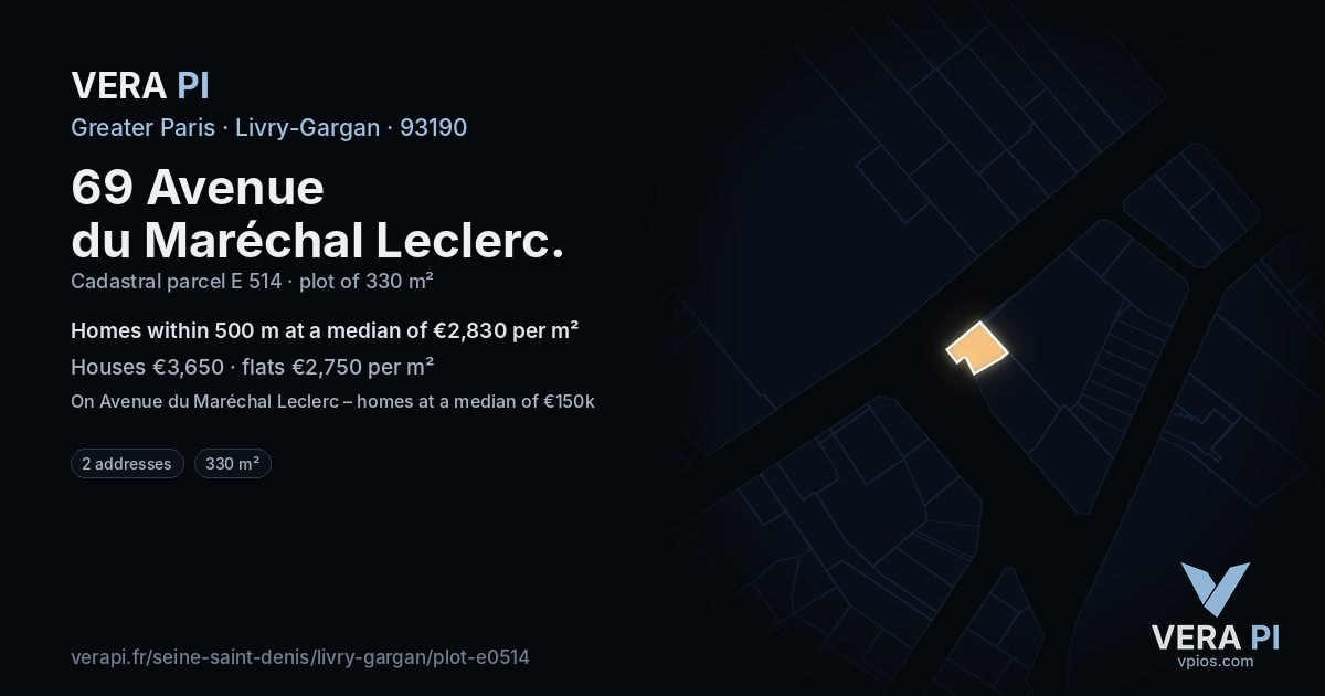 69 Avenue du Maréchal Leclerc, Livry-Gargan at night – the plot lit, the parcels around coloured by the prices near them