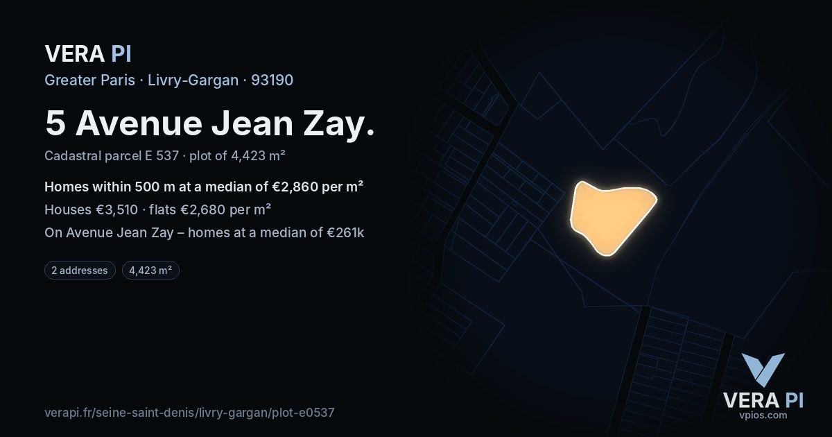 5 Avenue Jean Zay, Livry-Gargan at night – the plot lit, the parcels around coloured by the prices near them