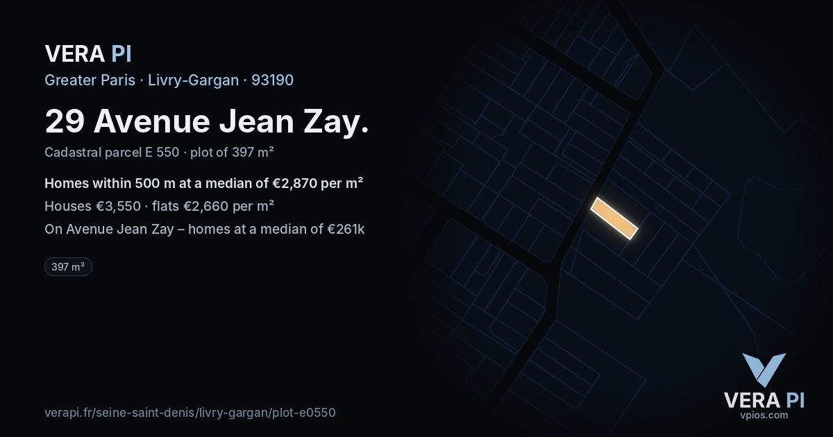 29 Avenue Jean Zay, Livry-Gargan at night – the plot lit, the parcels around coloured by the prices near them