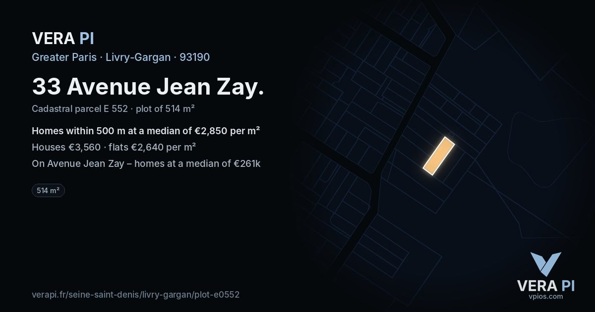 33 Avenue Jean Zay, Livry-Gargan at night – the plot lit, the parcels around coloured by the prices near them